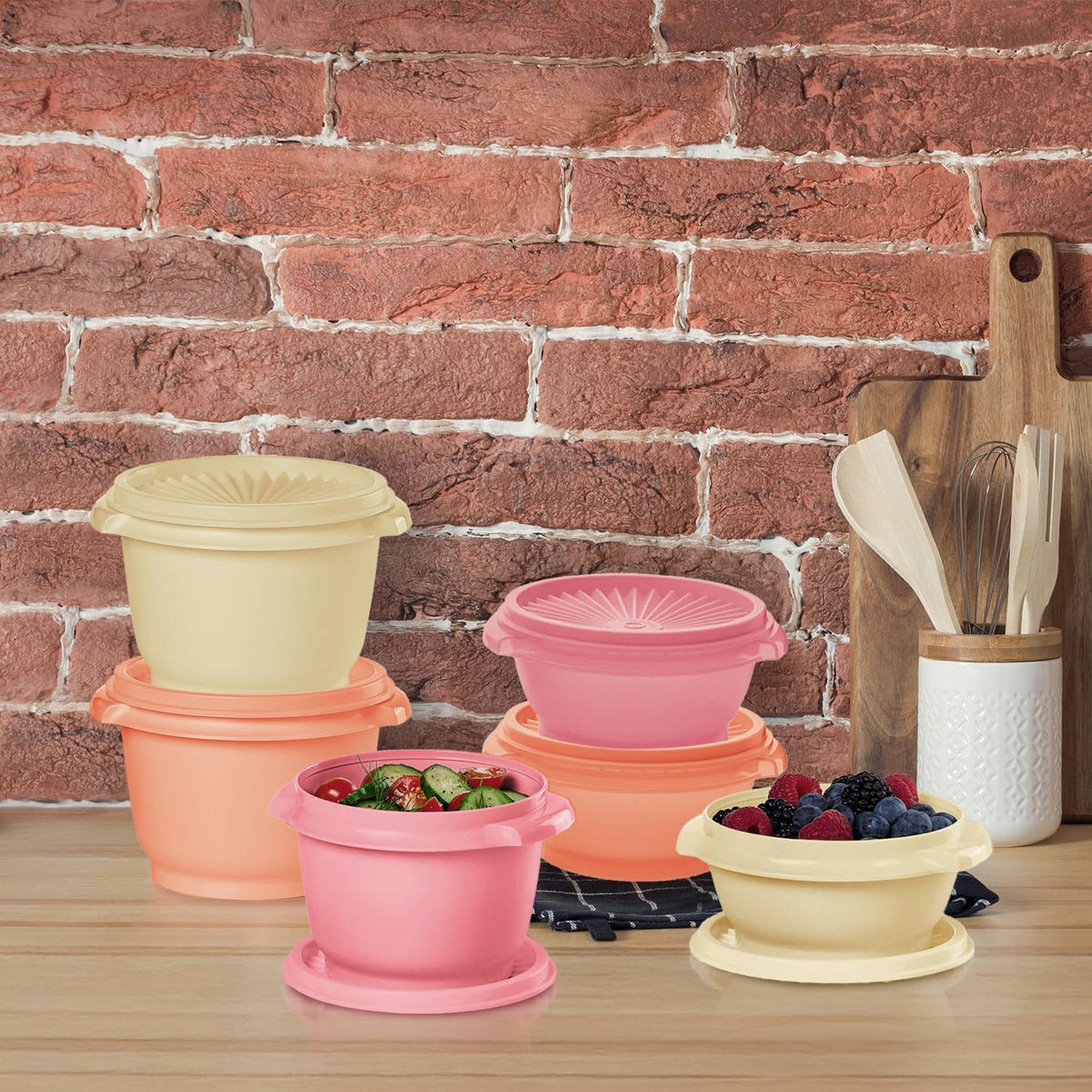 Tupperware Heritage Collection - Juego de recipientes de almacenamiento de alimentos de 12 piezas en colores cálidos vintage, aptos para lavavajillas y sin BPA (6 recipientes, 6 tapas)