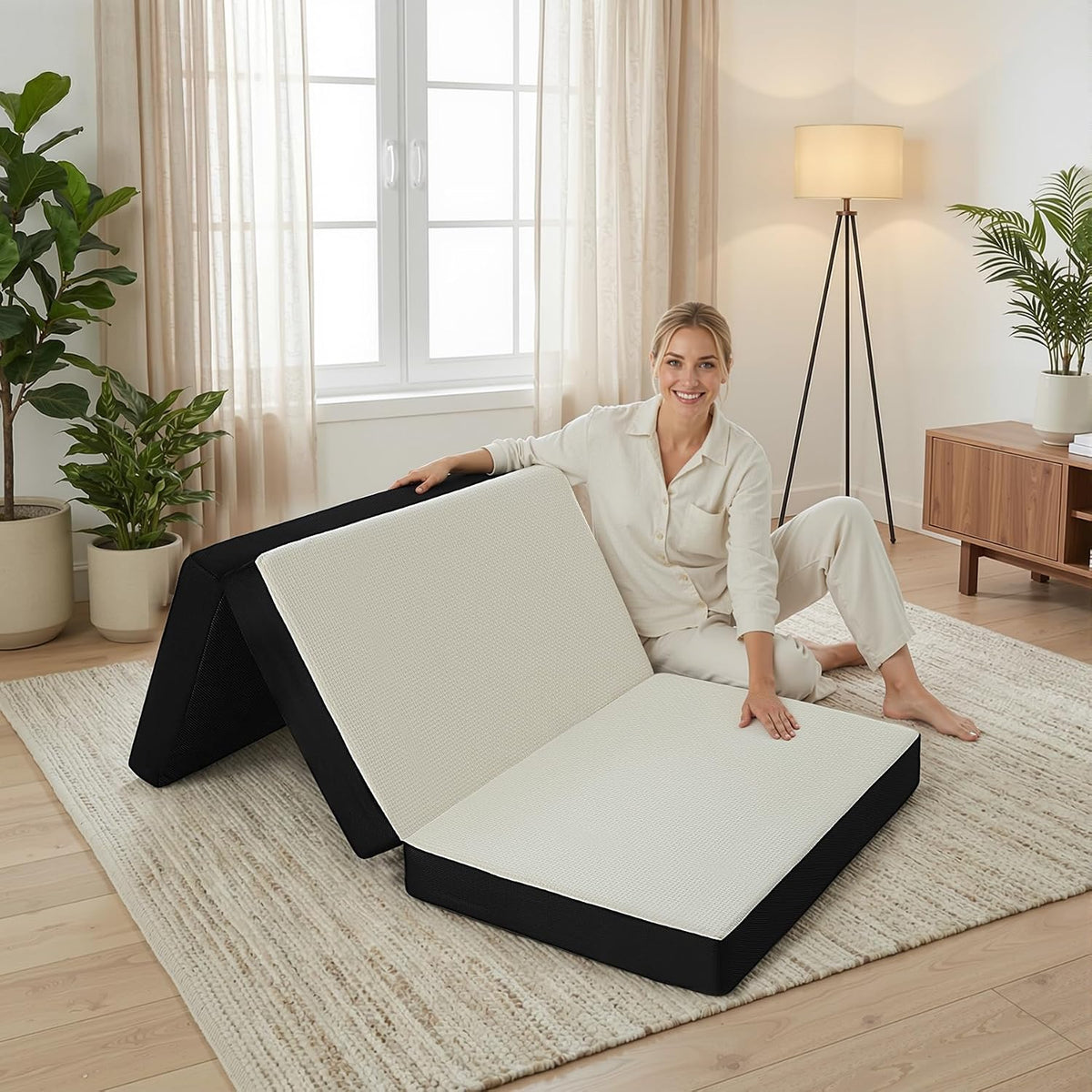 Colchón plegable Twin de espuma viscoelástica, colchoneta para dormir tri-plegable
