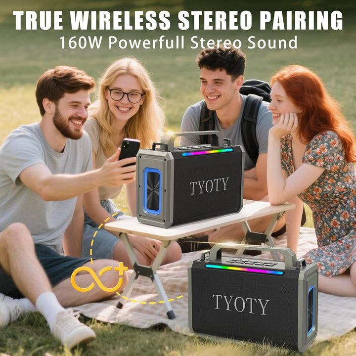 TYOTY Altavoz Bluetooth portátil de 80 W, sonido estéreo inalámbric...