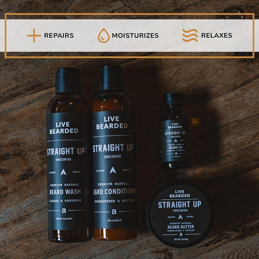 LIVE BEARDED® Kit completo de aseo para barba de 4 pasos, Straight...