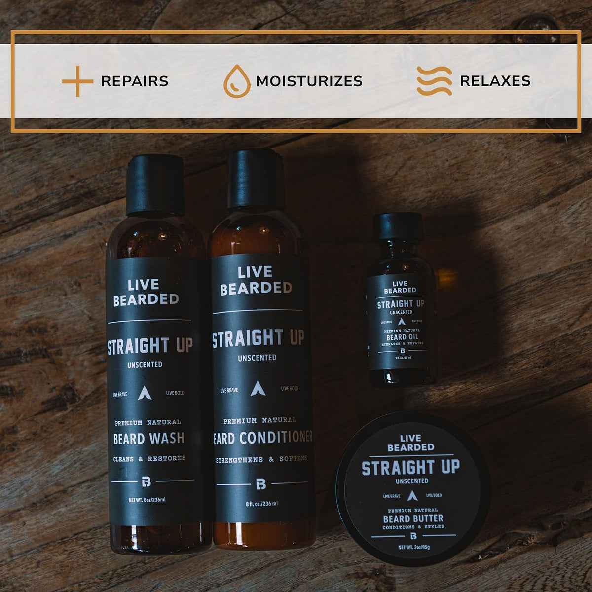 LIVE BEARDED® Kit completo de aseo para barba de 4 pasos, Straight...