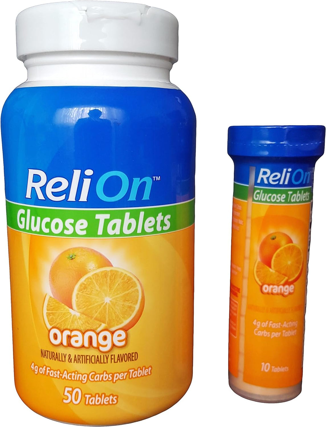ReliOn Glucose, 50 tabletas con tubo On-The-Go, 10 comprimidos (nar...