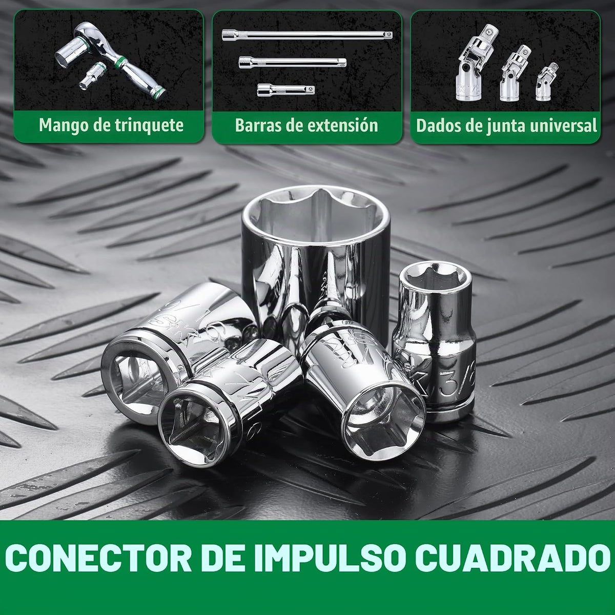 Juego de llaves de vaso SK de 3/8", enchufes SAE, 13 piezas, 1/4" a 1"