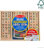 Melissa & Doug - Juego de sellos de madera con letras y números ABC 123 con libro de actividades (idioma español no garantizado), 4 colores