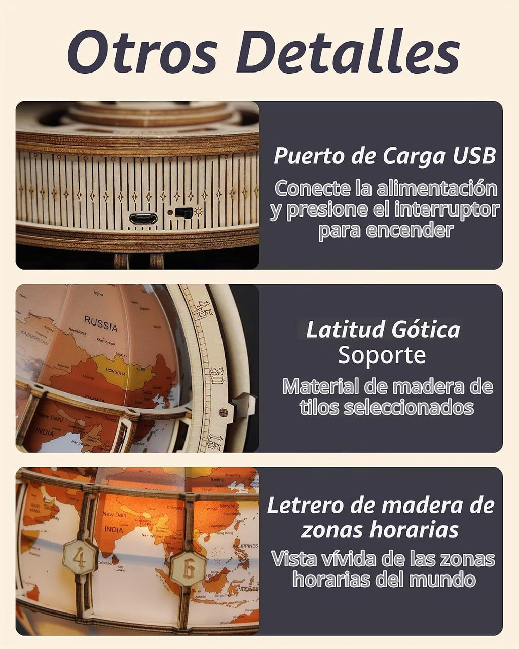 Lámpara ROKR Rompecabezas de madera 3D para adultos, rompecabezas de globo de madera con iluminación LED, kits de construcción de modelos, decoración de habitación para adolescentes, niñas, niños, mujeres y