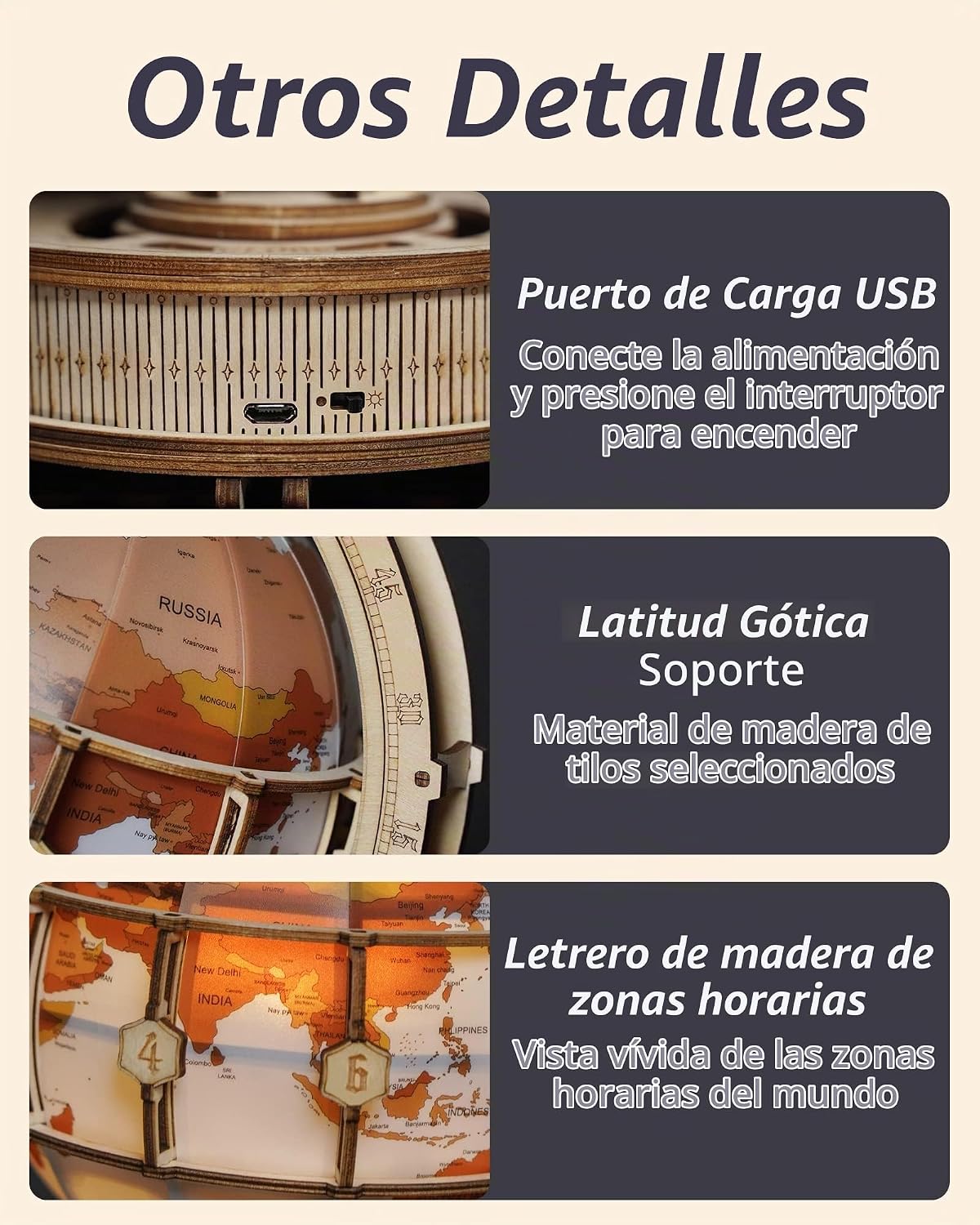 Lámpara ROKR Rompecabezas de madera 3D para adultos, rompecabezas de globo de madera con iluminación LED, kits de construcción de modelos, decoración de habitación para adolescentes, niñas, niños, mujeres y