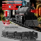 Juego de tren eléctrico con humo, luces y sonido, juego de tren para debajo del árbol de Navidad con locomotoras de vapor, autos y pistas, juguetes de tren de Navidad para niños de 3, 4, 5, 6, 7 años