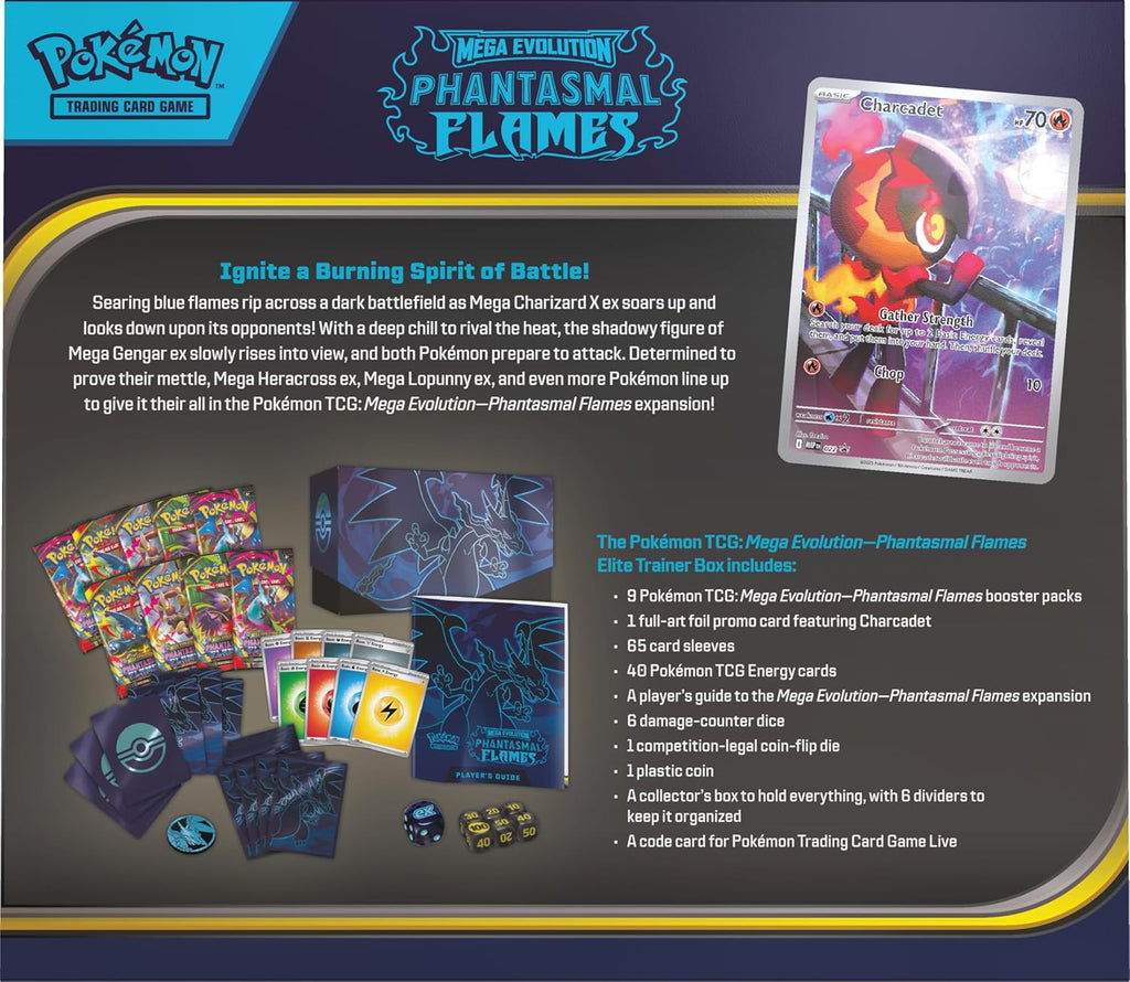 Pokémon TCG: Mega Evolution - Caja de entrenador Elite de Llamas Fantasmales