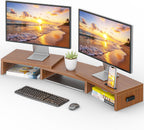 BONTEC Soporte Dual para Monitor Regulable en Longitud y Ángulo de Giro, Nogal