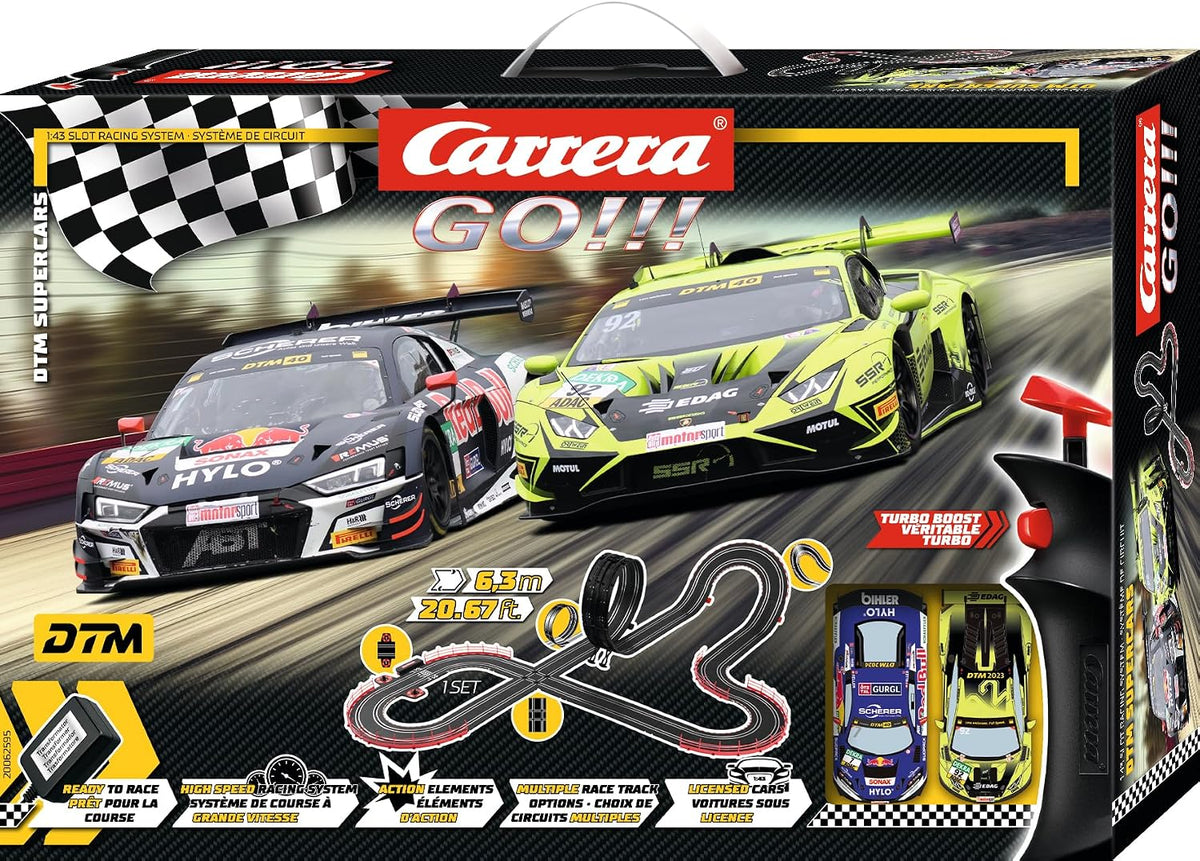 Carrera GO DTM Supercars Electric Slot Car Race Track Set (Ages 6+)