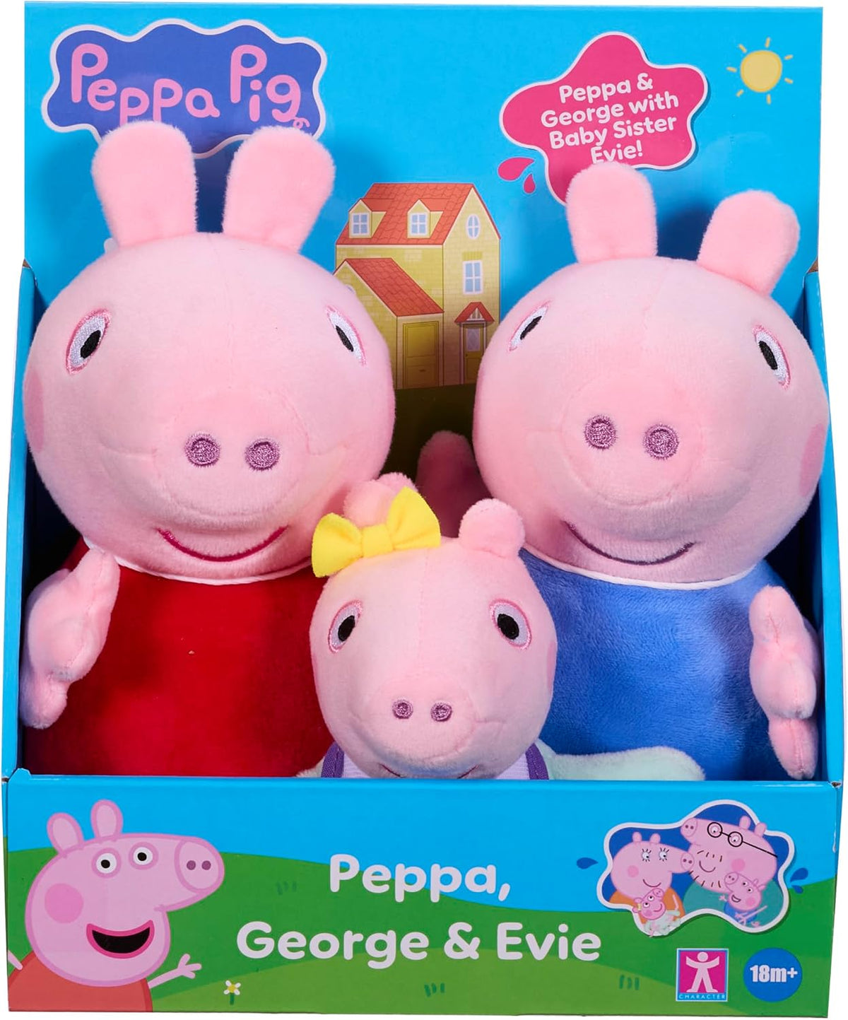 Peppa Pig Plush 3 Piece Set - Peppa, George & Baby Evie - Juguetes de peluche clásicos súper suaves 18 meses +