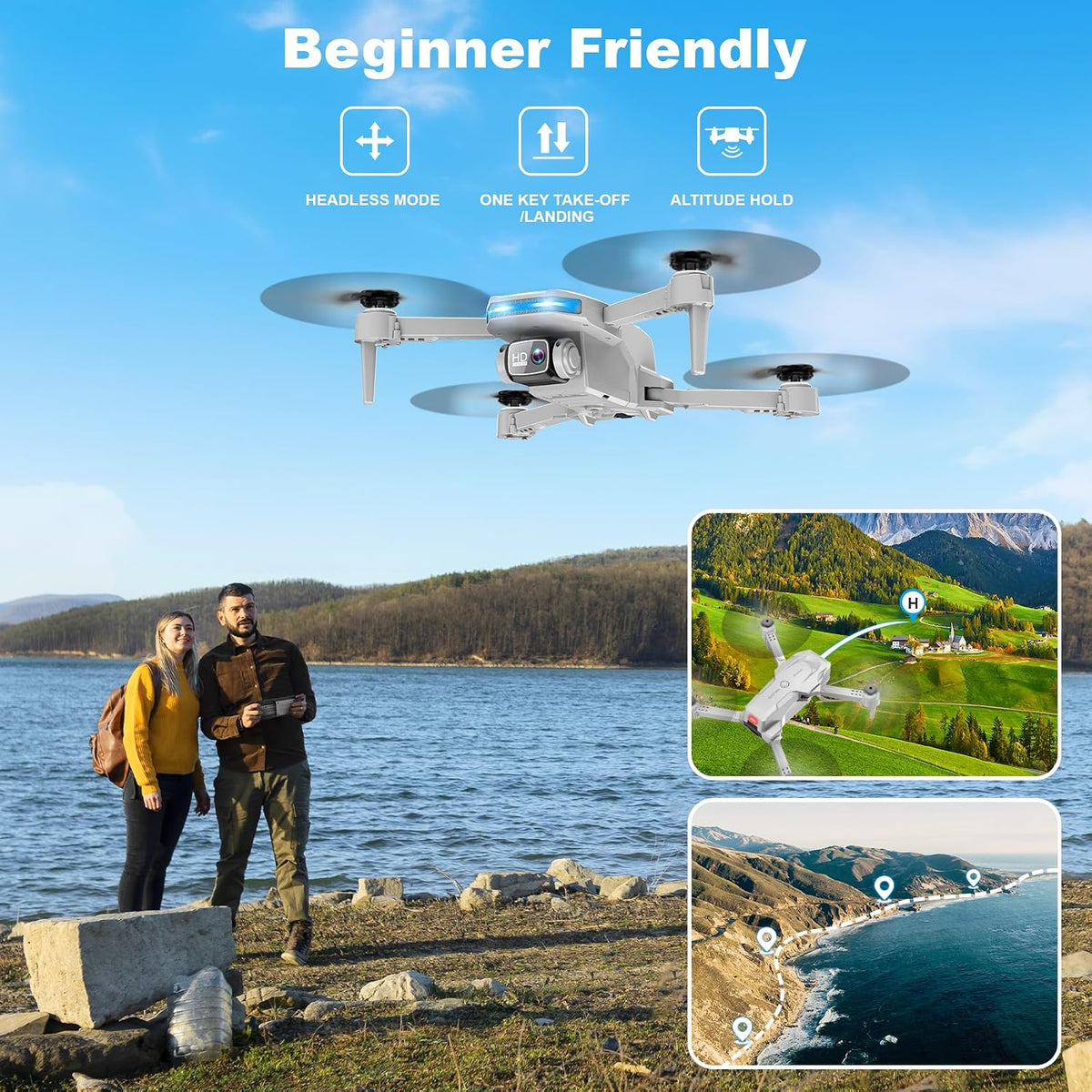 Drone con cámara 1080P - Drone plegable RC Quadcopter FPV con control