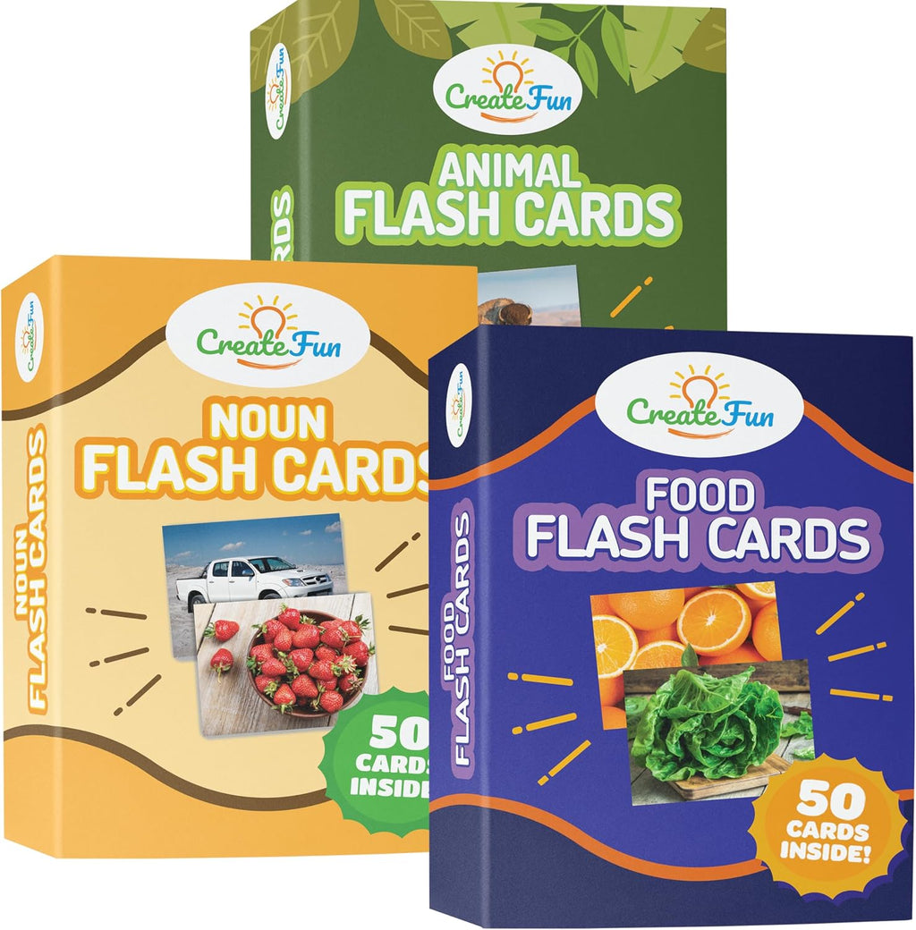 Juego de 150 tarjetas flash sustantivos de comida y animales para