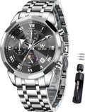 OLEVS Reloj para hombres, cuarzo, acero inoxidable, vestir, impermeable, luminoso
