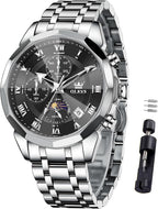 OLEVS Reloj para hombres, cuarzo, acero inoxidable, vestir, impermeable, luminoso