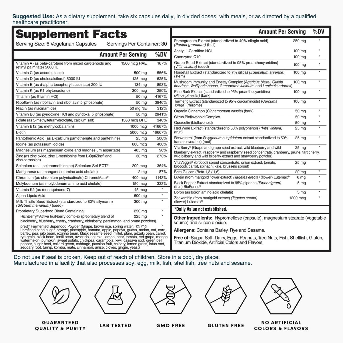Nature's Lab Six Daily Advanced Multivitamínico - Más de 90 nutrientes, minerales