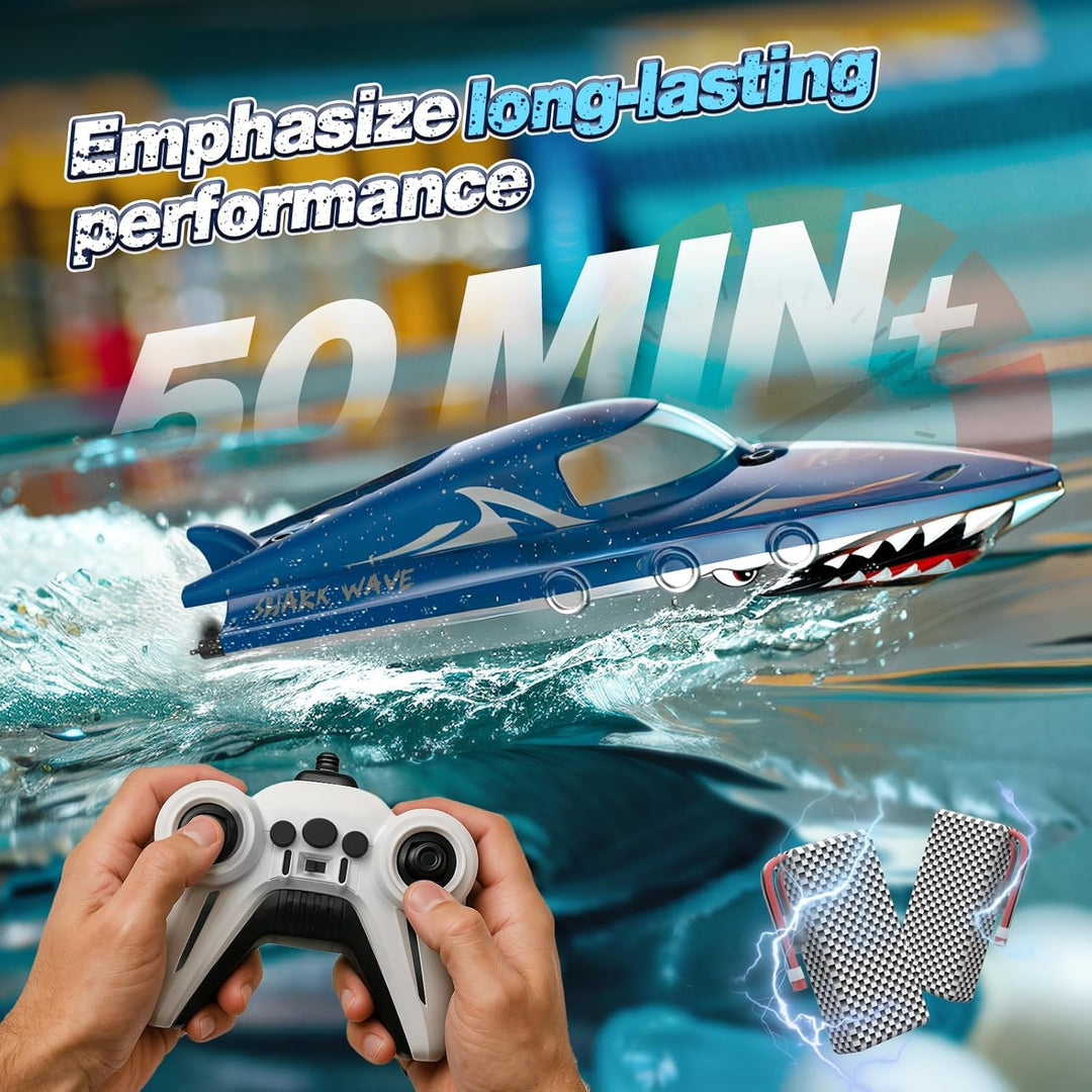 Shark - Barco de carreras RC para niños y adultos, barco de control...