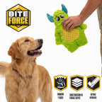 Juguete para perros Bite Force - Juguete de felpa grande, duradero y fuerte en color verde monstruo, reforzado con Kevlar para masticadores agresivos