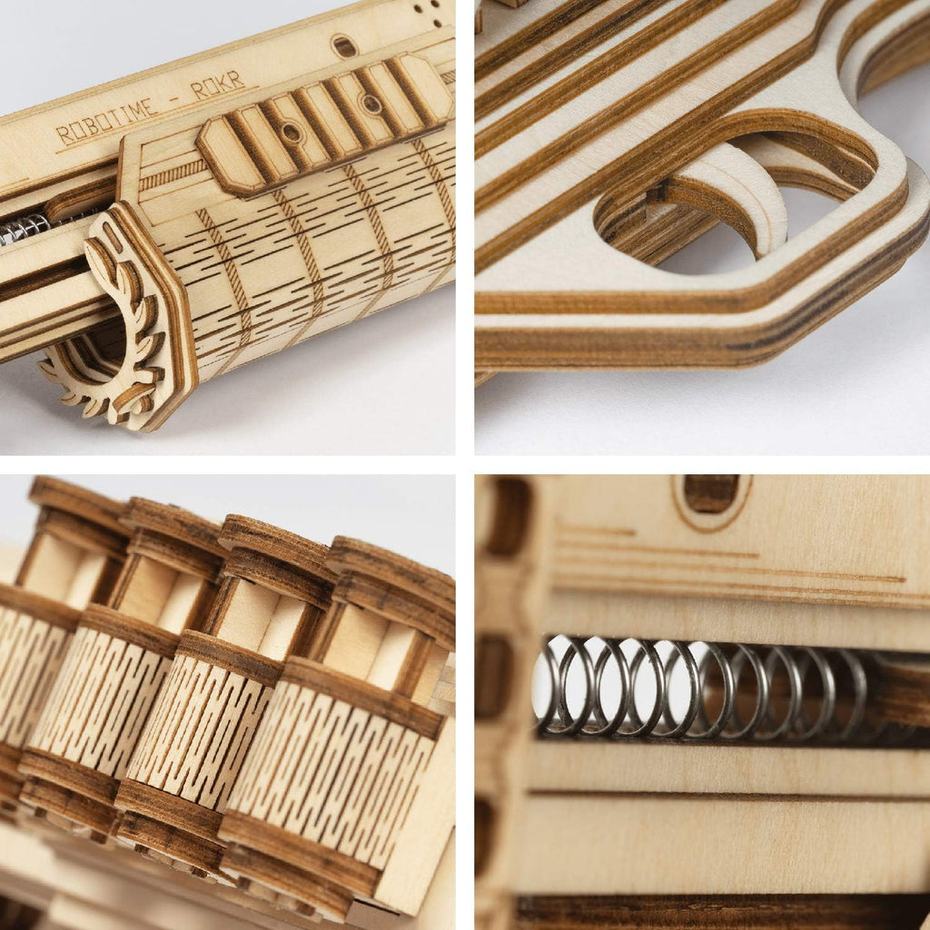 ROKR kit de juguete de rompecabezas de madera 3D, modelo mecánico para ejercitar la mente para adultos, regalo para construir, regalo para amigos y familia (juguete de escopeta)