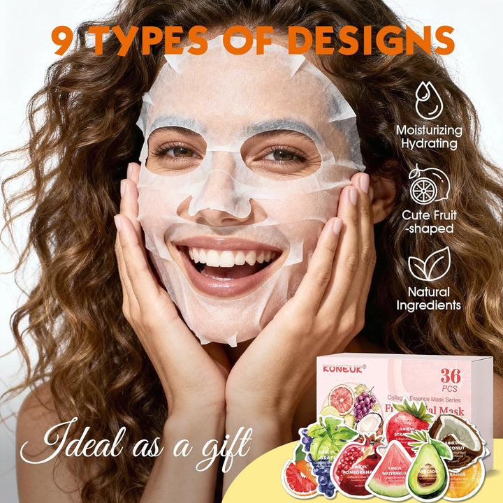 KONEUK Paquete de 36 mascarillas faciales en forma de fruta para mu...