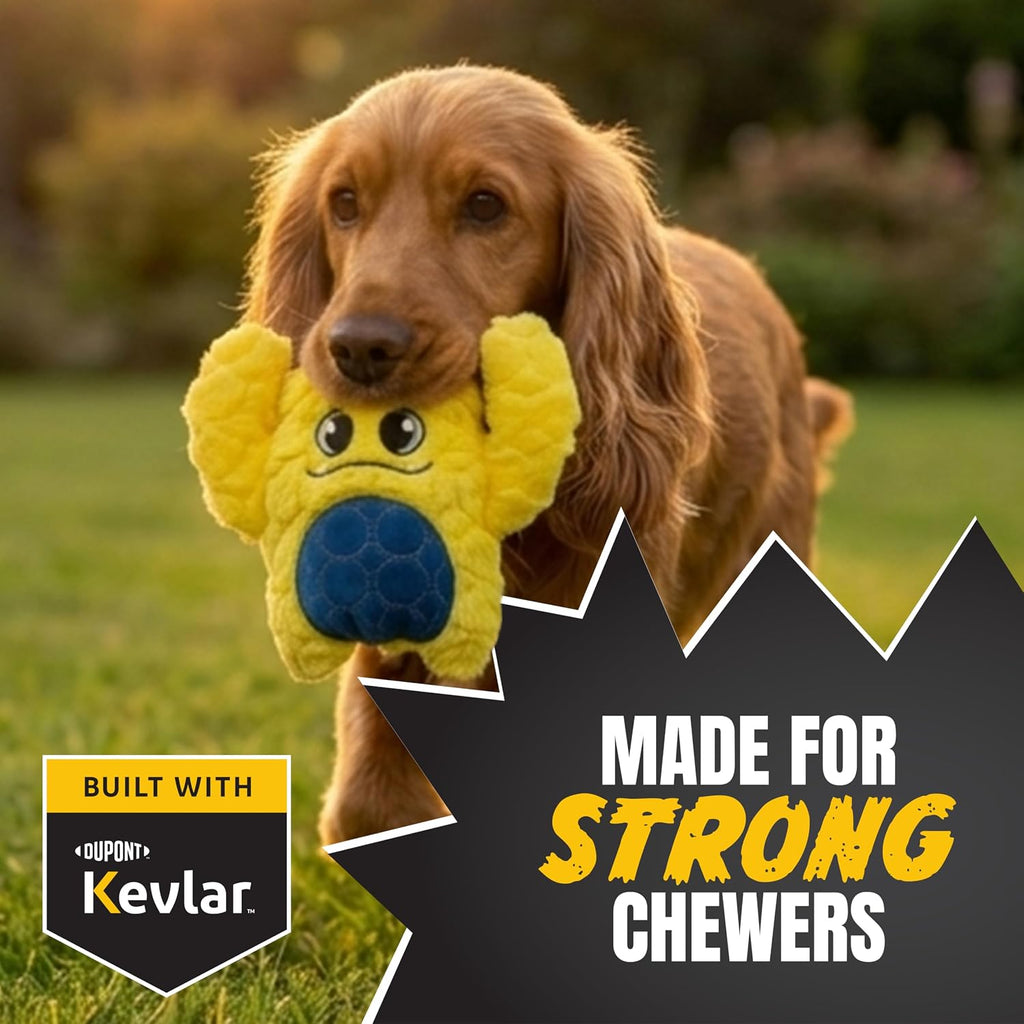 Bite Force - Monstruo amarillo de perro duradero y fuerte con chirriador, reforzado con kevlar para masticadores agresivos - Amarillo