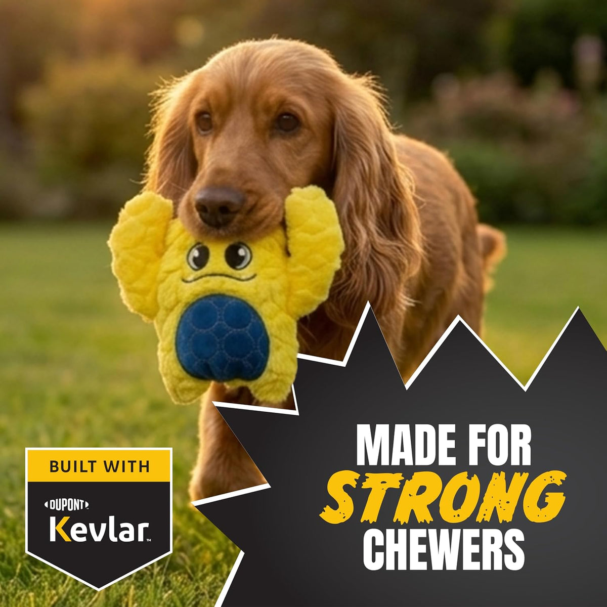 Bite Force - Monstruo amarillo de perro duradero y fuerte con chirriador, reforzado con kevlar para masticadores agresivos - Amarillo