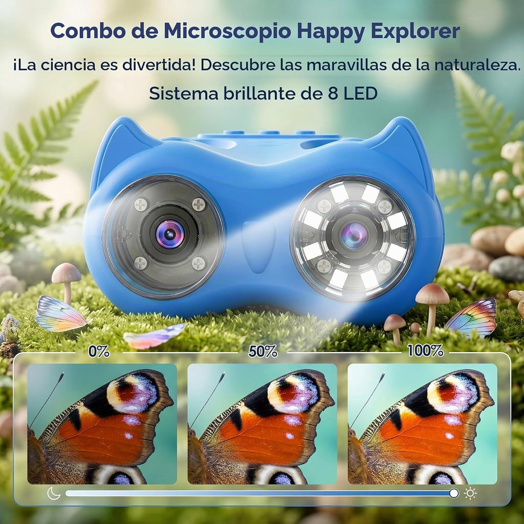 Microscopio y telescopio 2 en 1 para niños, microscopio digital de mano 1000X para niños, pantalla de 2.0 pulgadas, 8 LED, telescopio de bolsillo 10X para exteriores, cámara 1080P, juguetes