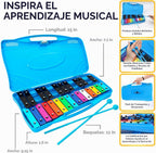 Glockenspiel - Xilófono para niños, colorido, 25 notas con cancionero de 30 canciones