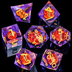 DND Gaze - Juego de 7 dados poliédricos de núcleo líquido para juego de rol de Dungeons Dragons RPG, dados D y D con bordes afilados de resina con caja de regalo D6 D8 D10 D12 D20 (morado