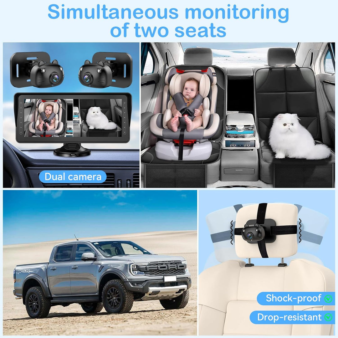 Cámara dual de coche para bebé para 2 niños pantalla