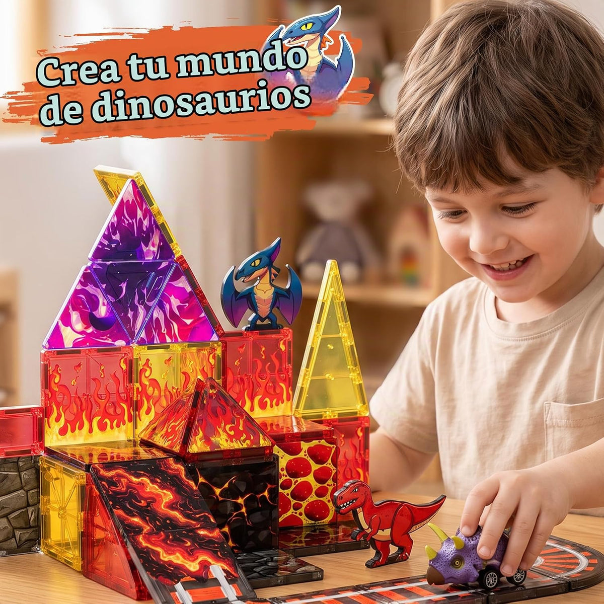 Azulejos magnéticos para niños de 4 a 8 años con coche de retroceso