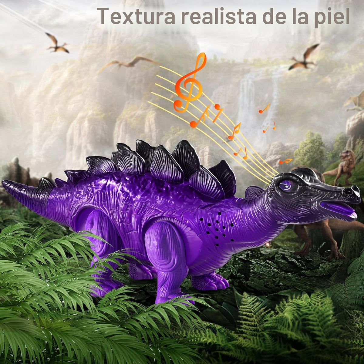 Paquete de 3 juguetes electrónicos de dinosaurio caminante para niños de 3 a 5 años, juguetes de dinosaurios en movimiento con luces, sonidos rugientes, T-Rex, braquiosaurio y estegosaurio
