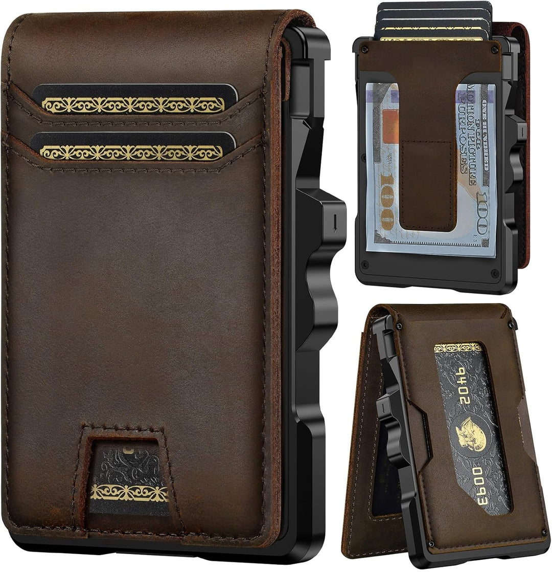 furid Cartera de cuero genuino para hombre: carteras minimalistas R...