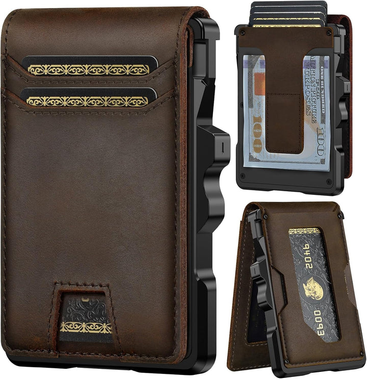 furid Cartera de cuero genuino para hombre: carteras minimalistas R...