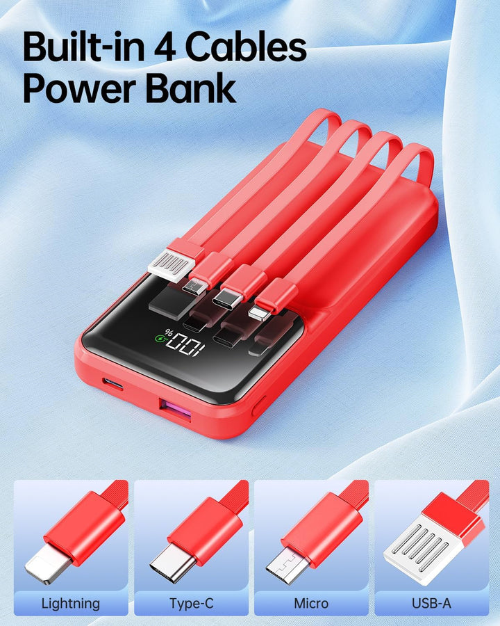 RONEGN Cargador portátil con cable integrado, cargador de batería d...