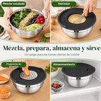 Juego de 8 tazones para mezclar con tapas, 5 cuencos para mezclar anidables, 3 accesorios para rallar, tapas, cuencos de acero inoxidable para mezclar y servir, tamaño 1.5/2.1/3.5/4/4.5