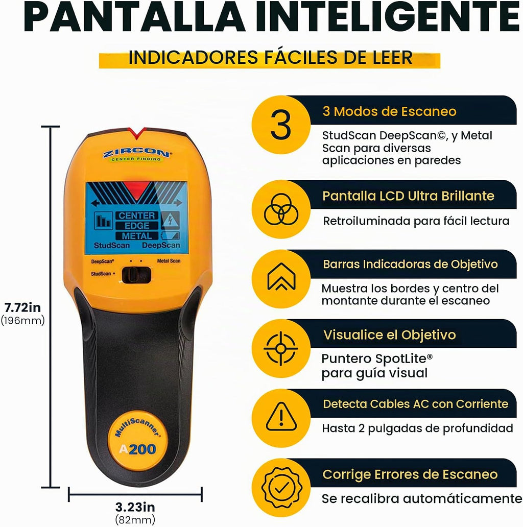 Zircon® Buscador de pernos MultiScanner™ A200 con detección de metales y