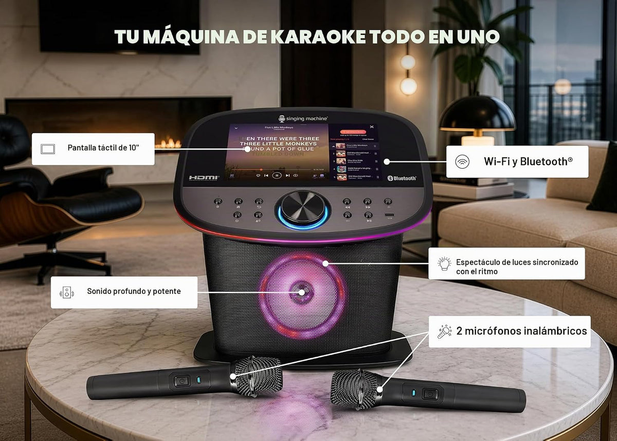 Singing Machine Pantalla de máquina de karaoke, WiFi, Aplicaciones de
