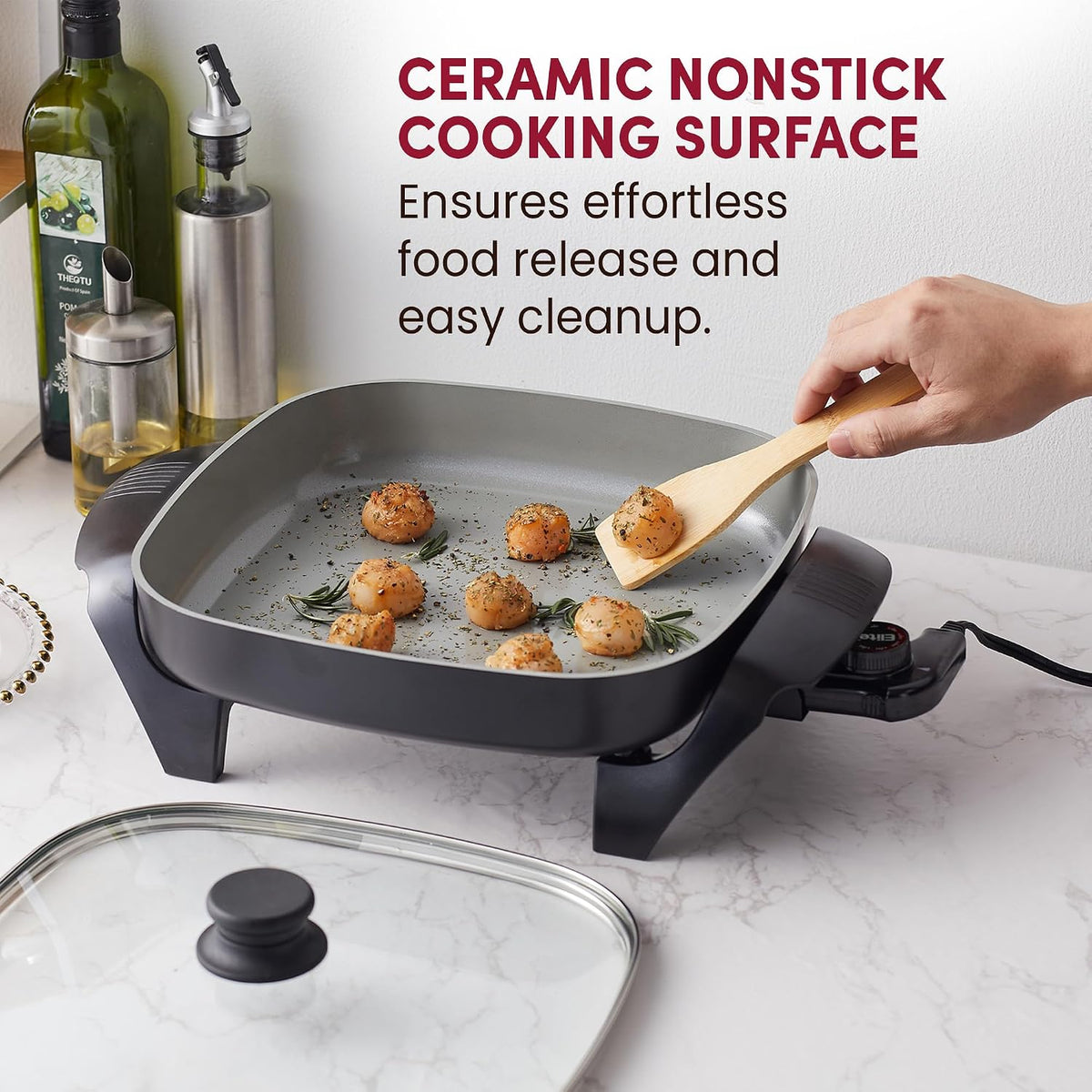 Elite Gourmet Sartén eléctrica de cerámica Ceralast™ sin PFAS de 12