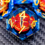 ARUOHHA DND Resin Dice Gazes Eye Dice Golden Blue Liquid Core Flaming RPG Sharp Edged Dice Set con Gift Box, Polyhedral D y D Dice Set compatible con Dungeons Dragons Role Playing Game D20 D6