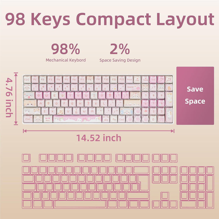 ZORNHER ZH100 - Teclado mecánico inalámbrico para gatos, 98% rosa c...