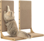 Zakkart Paquete de 2 tablas rascadoras para gatos, cartón de 25.6 pulgadas de alto, en forma de L, rascador vertical para gatos de interior, poste rascador para gatos para pared y sofá, tamaño grande