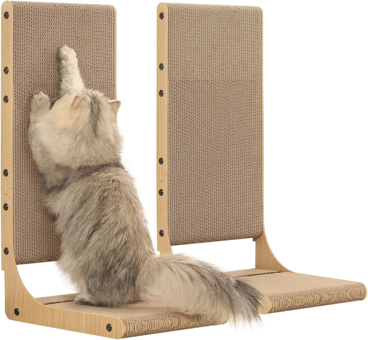 Zakkart Paquete de 2 tablas rascadoras para gatos, cartón de 25.6 pulgadas de alto, en forma de L, rascador vertical para gatos de interior, poste rascador para gatos para pared y sofá, tamaño grande