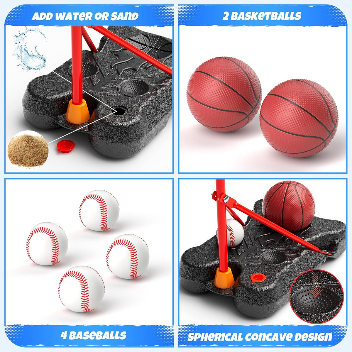 HopeRock - Juego de aro de baloncesto 2 en 1 para niños y pelota en T