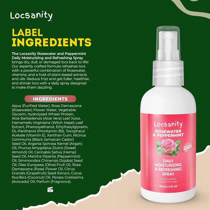 Locsanity Spray hidratante diario de agua de rosas y menta, tamaño...
