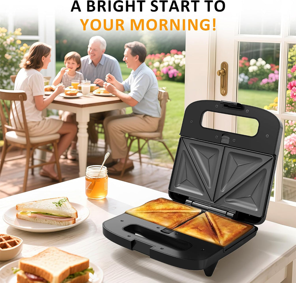 Sandwichera eléctrica 3 en 1 con placas antiadherentes extraíbles, 800 W, color negro