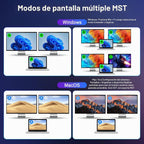 Conmutador Kvm USB C, 2 monitores, 1 escritorio y 1 portátil, estación de acoplamiento para conmutador KVM de doble monitor, 4K a 60 Hz, 2 pantallas HDMI, USB 3.0 x 3, USB C x1, PD 100 W