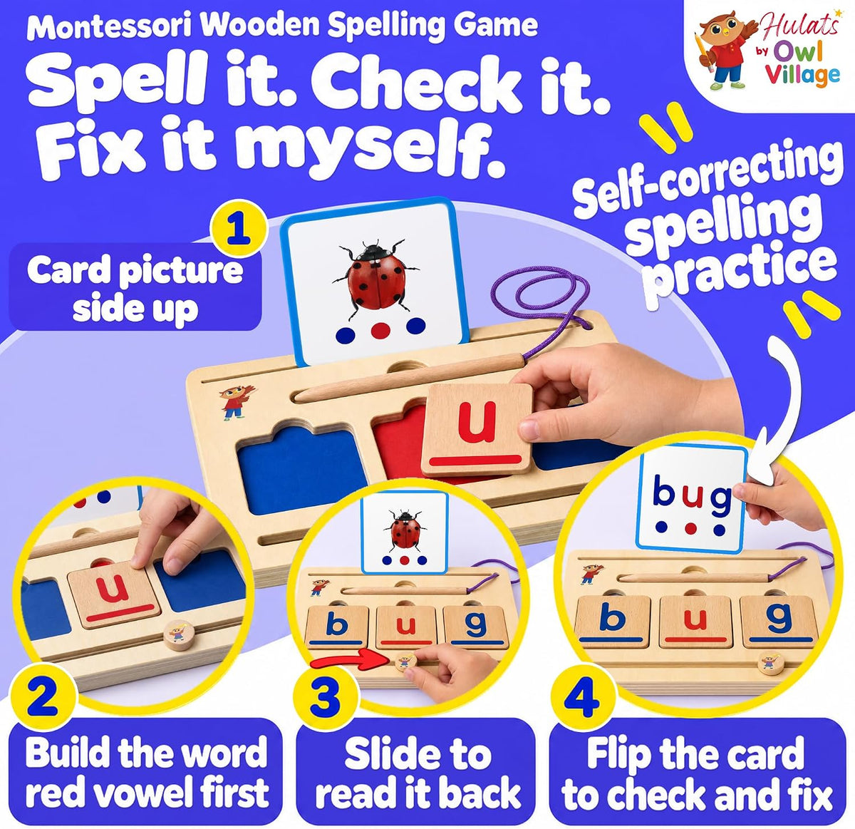 CVC Word Magic Phonics Game: Montessori Ortografía de madera