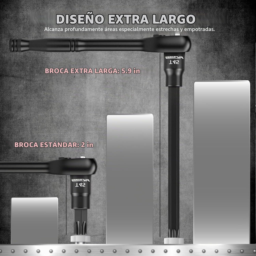 Juego de llaves de vaso Torx y Allen de 112 piezas, 1/4 pulgadas, 3/8 pulgadas, 1/2 pulgadas con llave de trinquete de liberación rápida, adaptadores, torx extra largo/torx a prueba de manipulaciones/hexagonal/extremo de bola hexagonal/E-Trox