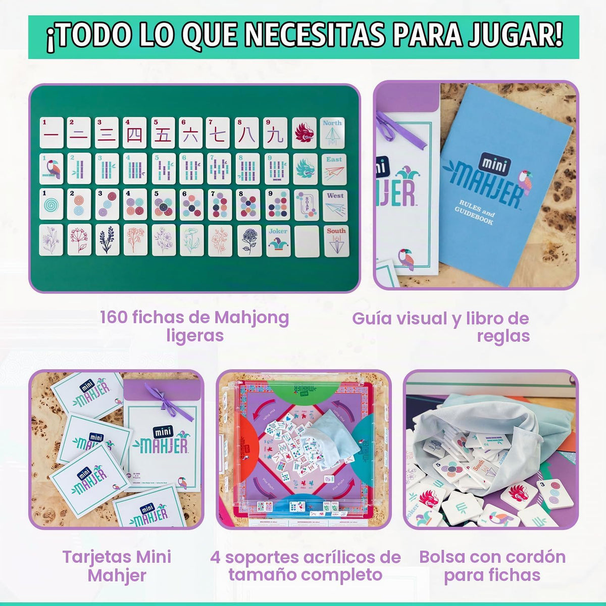 Mini Mahjer Juego de Mahjong americano para principiantes, niños y familias